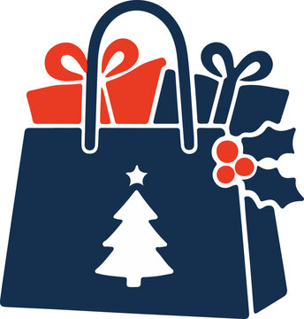 Christmas Shopping, festive shopping bag with wrapped gifts