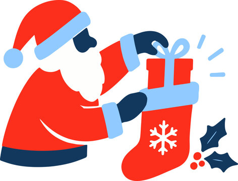 Santa Fills a Stocking, Santa putting presents into a Christmas stocking