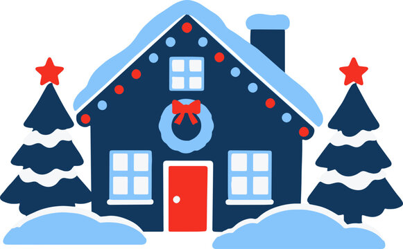 Christmas House Lights, house decorated with Christmas illumination