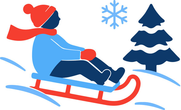 Sledding, child sledding through the snow