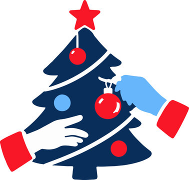 Hands Decorating the Christmas Tree