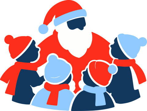 Santa Meeting Children, Santa surrounded by several children