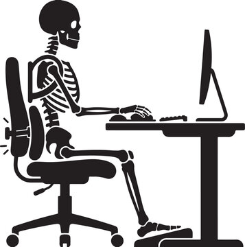 Skeleton Doing Ergonomic Desk Work