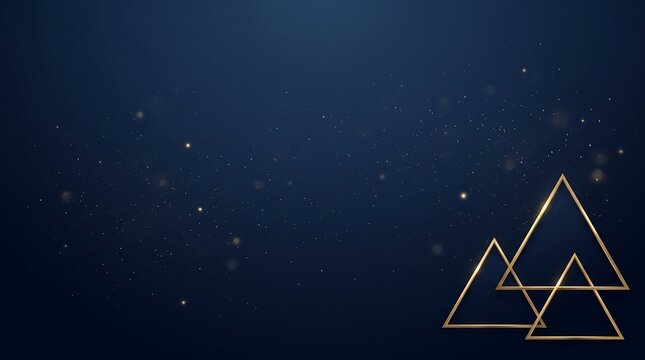 Minimalist luxury background with overlapping geometric metallic triangles and floating glowing particles representing modern abstract artwork, premium branding, and elegant presentation design