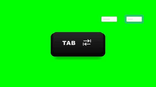 A large black TAB keyboard key animation shown pressing down on a clean solid green chroma key background