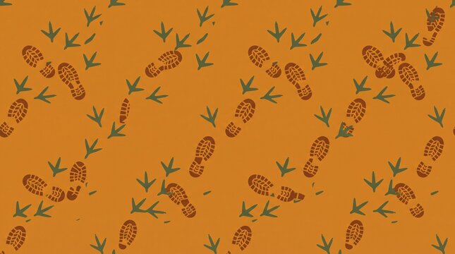 Turkey trot Thanksgiving seamless pattern with bird and runner footprints