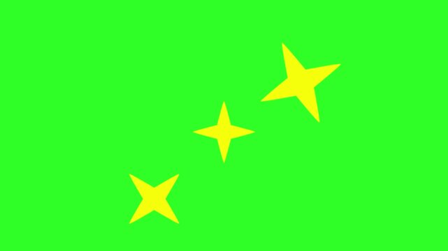 Bright yellow four point star shape symbol pulsing and glowing on a solid green background