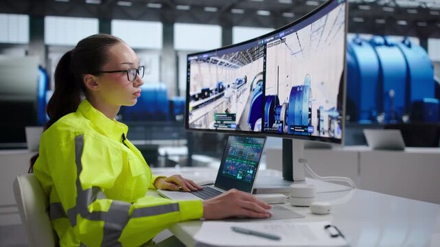 Engineer Monitoring Real-time 3D Simulation Of Power Plant Systems
