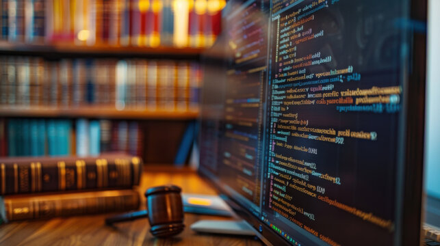 Legal Contract Review with Code Displayed on Computer Screen