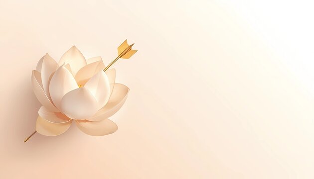 Minimalist Dussehra Background with Elegant Lotus Flower and Golden Arrow. 