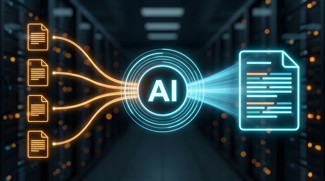 AI processing documents in a server room