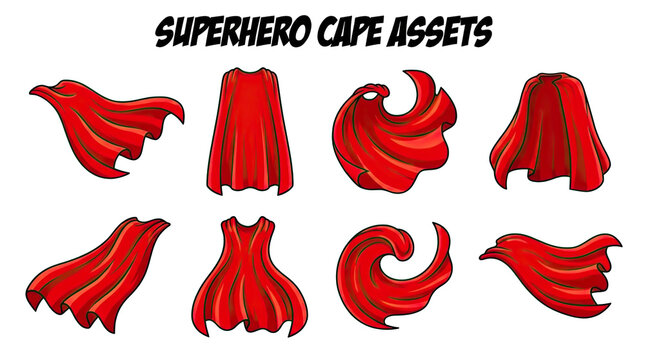 Collection of vibrant red cape designs isolated on a black background for creative projects