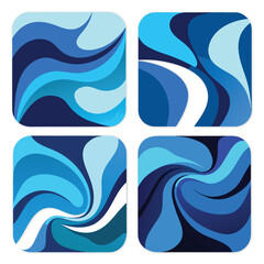 Fototapeta premium Abstract Blue Wavy Backgrounds Set - Vector Liquid Swirl Water Banners
