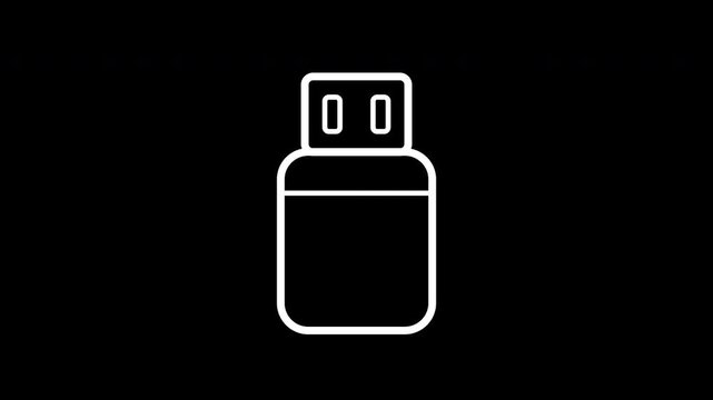 Usb Flash Drive Connection Icon Motion Graphic Isolated On Solid Black Background