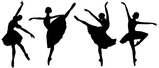 Silhouettes, Ballerina Silhouettes, Dancing Women Silhouettes, Ballet, Collection, Ballet Dancer, Black, Isolated © Elena