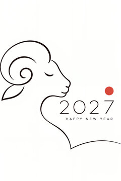 羊の横顔を一筆書き風に描いた2027年のシンプルな年賀状