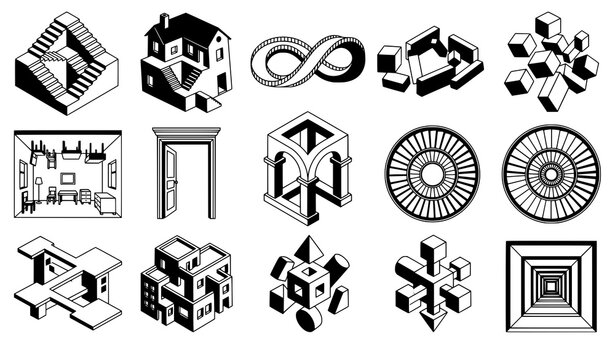Surreal Impossible Architecture and Optical Illusion Vector Objects