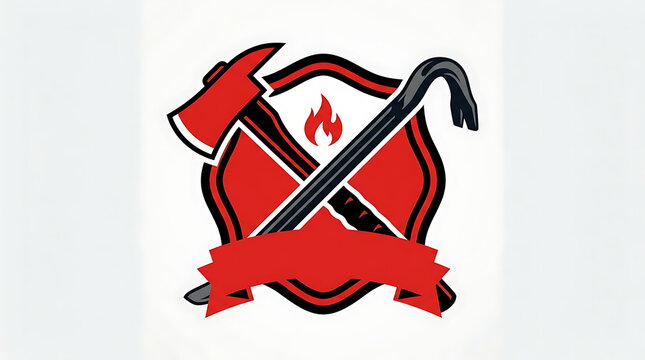 Firefighter crest featuring a crossed axe and crowbar over a shield emblem
