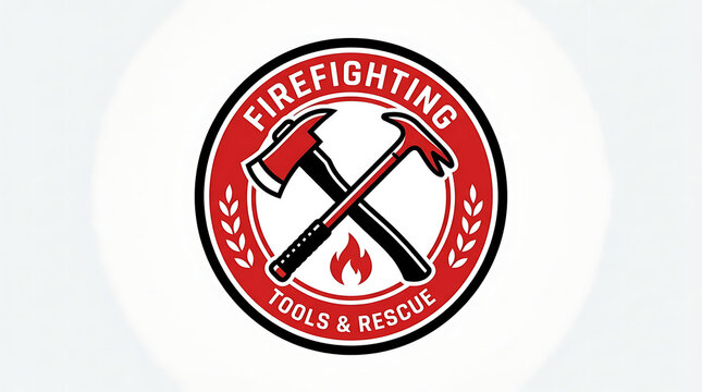 Graphic logo featuring crossed axes and a fire icon representing firefighting tools and rescue services