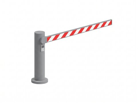 3D isometric illustration of a striped automatic barrier gate arm on white background for parking security and traffic control