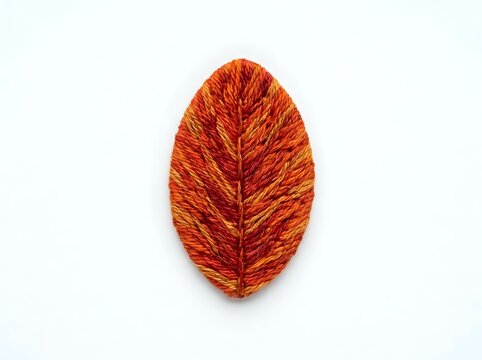 Close-up of vibrant orange autumn leaf with detailed veins against neutral background