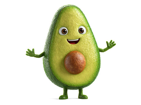 Cartoon avocado character with arms and legs isolated on white background