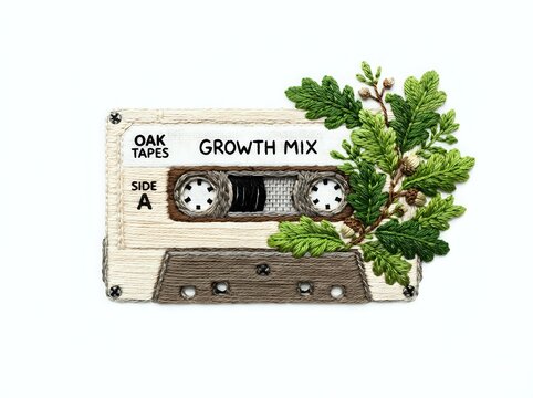 Oak Tapes Growth Mix cassette with fresh green plant sprouting from tape