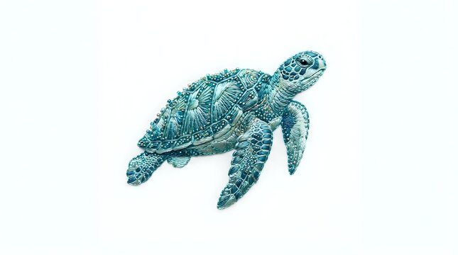 Sea turtle swimming in ocean water, top view of marine reptile with textured shell and flippers for wildlife, nature, and ocean conservation themes