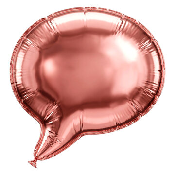 Rose gold foil balloon in the shape of a speech bubble isolated on transparent background