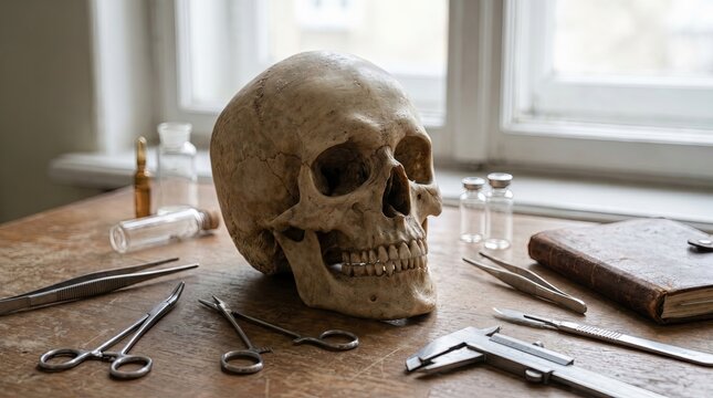 Realistic Skull Model on Laboratory Table