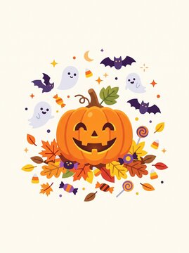 Happy Halloween Pumpkin Jack O Lantern with Scary Face, Orange Autumn Holiday Decoration, Spooky October Celebration, Horror Symbol, Festive Fall Vector Illustration