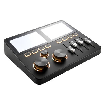 Music producer or DJ mixing on a digital audio workstation with controls