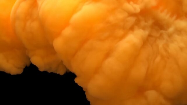 Orange Smoke Cloud Suspended Against Black Background with Billowing Textured Edges