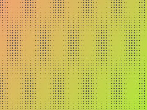 Abstract halftone dot pattern on a vibrant orange, yellow, and green gradient colorful background