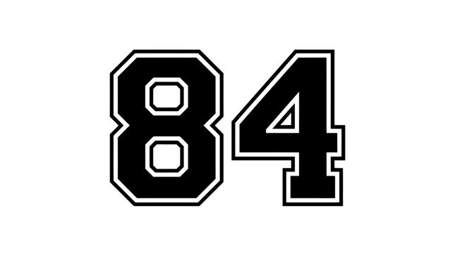 Black silhouette of numbers eighty four on a white background