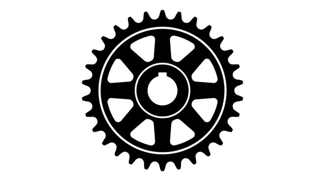 Black sprocket silhouette on a white background mechanical component design
