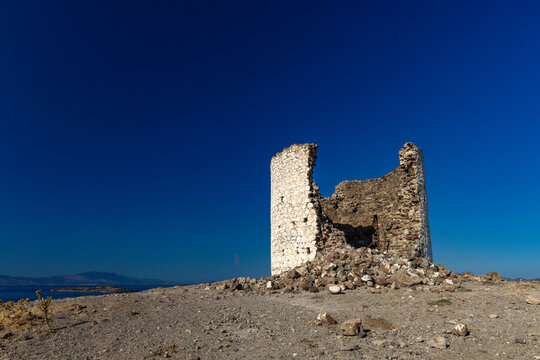 Bodrum Windmill Hill with historic windmill ruins and panoramic view of Kos, Turkey*