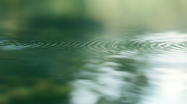 Gentle ripples on serene green water surface with soft light reflections