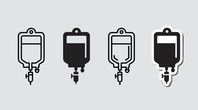 Chemotherapy IV bag vector variations showing medical fluid in different icon styles