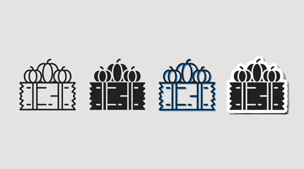 Obraz premium Hay Bale and Pumpkins Vector Icon Set Displaying Line Art Silhouette Accent Color and Sticker Variations
