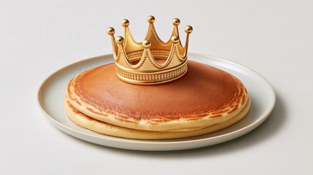 Single pancake wearing golden crown looking like royalty