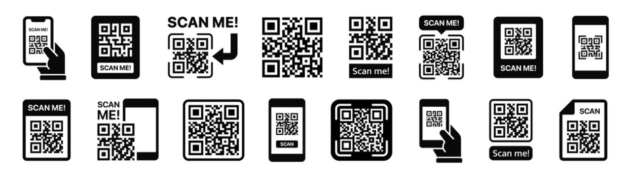 Scan QR code icon. QR code scan icon with smartphone sign - stock vector.