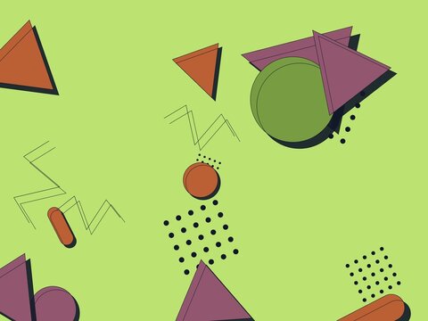 Abstract Memphis Style Geometric Background with Colorful Triangles Circles and Zigzag Lines