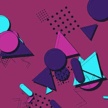 Abstract Memphis Design Background with Colorful Geometric Shapes and Retro 80s Style Elements