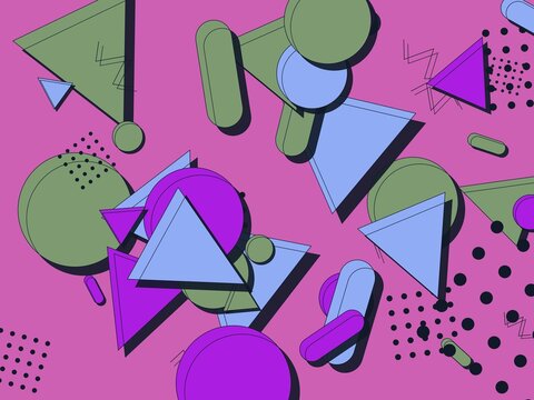 Vibrant Memphis Style Abstract Background with Colorful Geometric Shapes Triangles and Circles