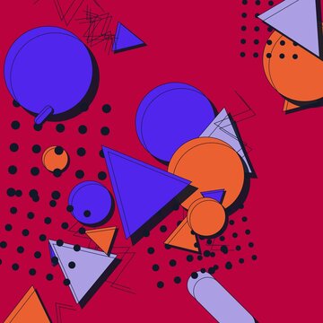 Colorful Memphis abstract background with geometric shapes and 90s retro design patterns.