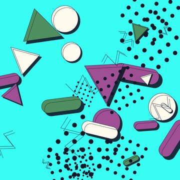 Modern Memphis Geometric Abstract Background with Colorful Shapes