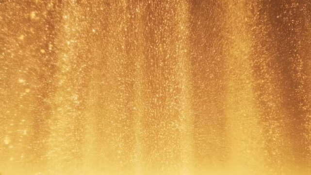 Golden Bubbles Rising in Sparkling Amber Liquid with Glowing Light Rays