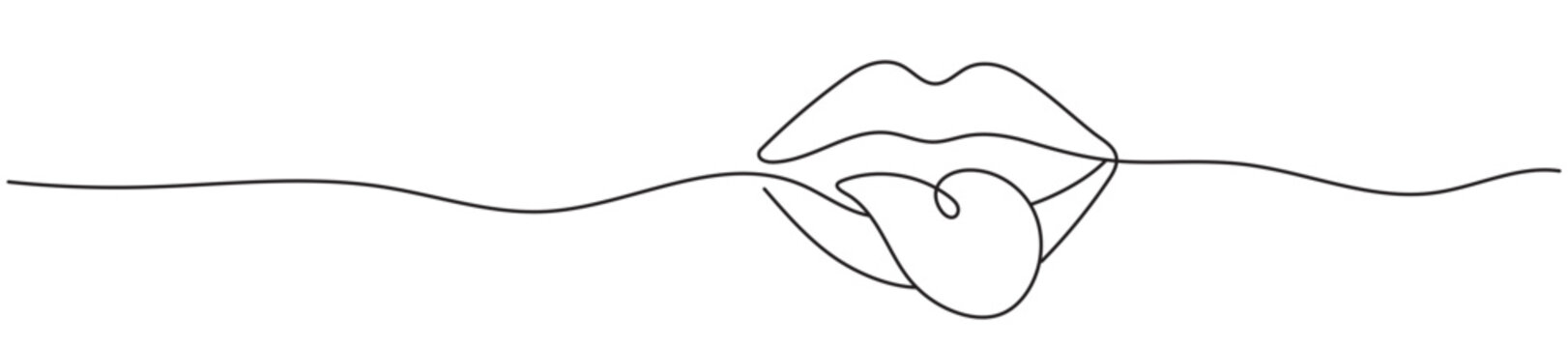 Lips and Tongue One Line Illustration.Editable Stroke.