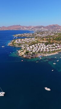 Drone flying around luxury properties in Bodrum Turkey during summer